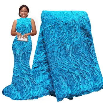 

New arrival beaded lace fabric turquoise blue african lace fabric high quality 2020 french lace fabric for nigerian wedding