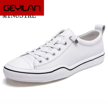 

Genuine Leather Men Shoes Black / White Footwear 2020 New Outdoor Casual Shoes High Quality Man Lace-up Casual Sneakers