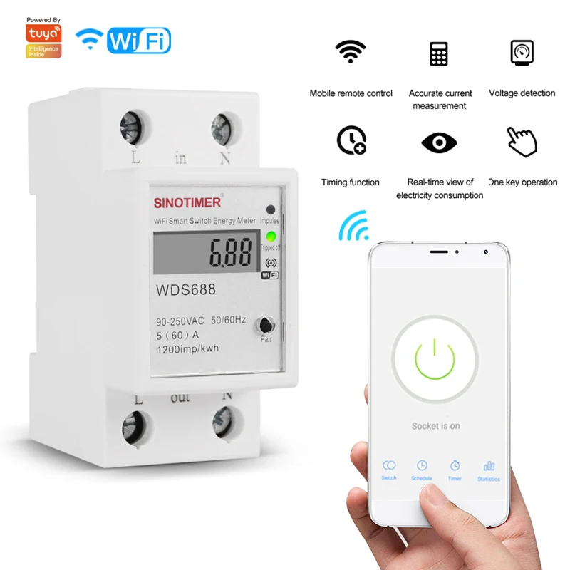 Новый 90 250 В WiFi умный измерительный счетчик энергии Tuya / Smart Life APP Control din рейка