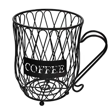 

Iron Art Coffee Pod Holder Cup Mug Shape Large Capacity Storage Basket Hollow Fruit Bowl Metal Storage Container Cafe Organizer