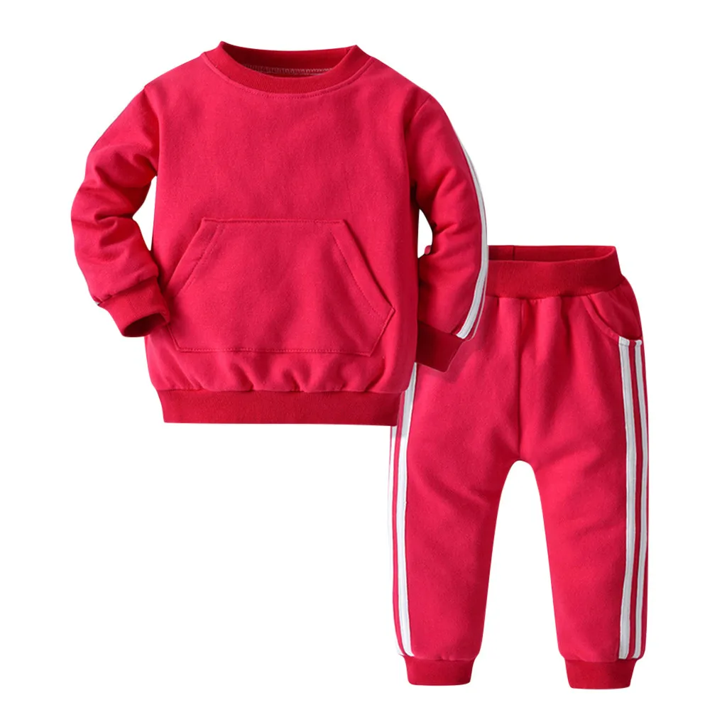 Комплект одежды для маленьких мальчиков, детский пуловер с длинными рукавами Топы, штаны Спортивная одежда из 2 предметов, детская зимняя одежда, спортивный костюм для детей возрастом от 3 до 24 месяцев - Цвет: Красный
