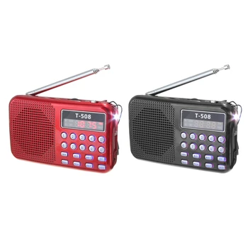 

2 Set T508 Mini Portable LED Light Stereo FM Radio MP3 Music Player TF USB Speaker, Black & Red