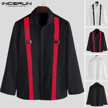 

INCERUN Mens Lapel Patchwork Shirt Men Long Sleeve Elegant Black Shirts Male Brand Business Personality Slim Blouse Camisa 5XL