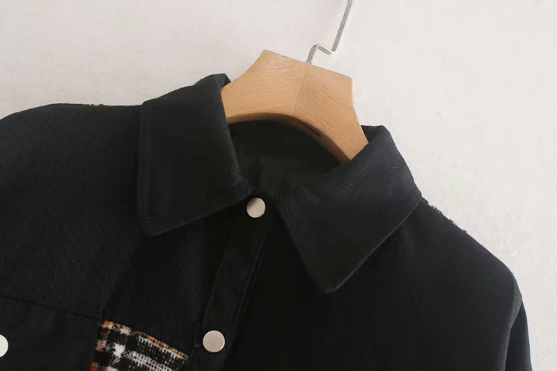 TRAF Женская негабаритная клетчатая Лоскутная куртка с карманами, пальто, винтажная мода, воротник с лацканами, длинный рукав, свободная верхняя одежда, шикарные топы