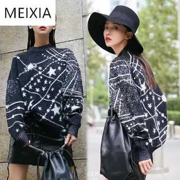 

Fashion Starry Sky Half Turtleneck Womens Winter Sweaters 2020 Loose Knitted Fall Pullover Sweater Women Christmas Women Sweater