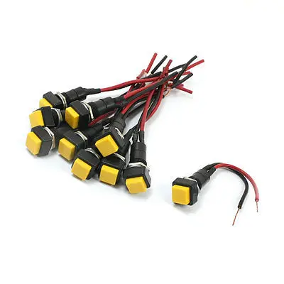 

250VAC 3A Yellow Square Head Latching SPST Push Button Switch 10Pcs