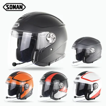 

3/4 Electric Helmets Half Face Bluetooth Motorcycle Helmet luxury black color headset fashion style