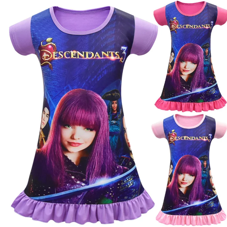 Изображением героев фильма «наследники» 3 платья маскарадный костюм для детей ночнушка для девочек летние шорты с длинными рукавами День рождения платье принцессы