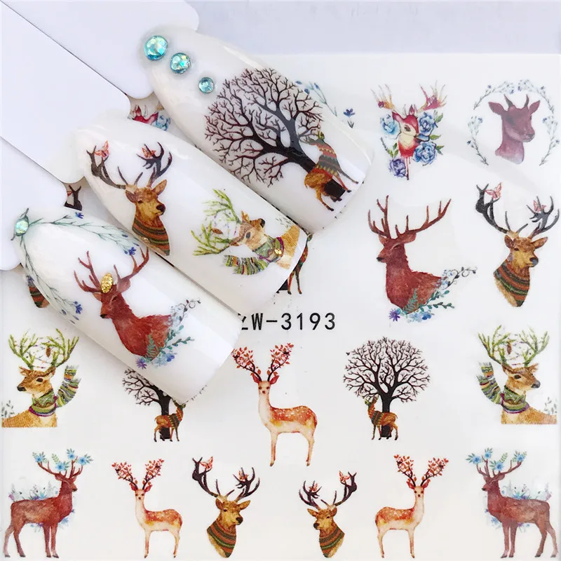 Зима, новая версия, модный дизайн ногтей, Рождественская наклейка для ногтей с водяными знаками, Санта-дерево, снеговик, рога, наклейки для ногтей, рождественский подарок - Цвет: YZW-3193