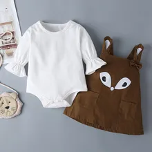 Одежда для новорожденных; Однотонный комбинезон для маленьких девочек+ юбка на подтяжках с героями мультфильмов; одежда для детей Roupa Infantil Menina