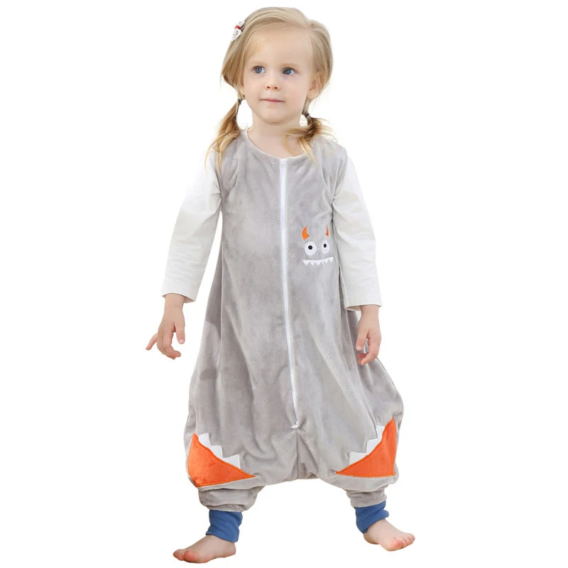 SLIAXIU/фланелевые детские пижамы кигуруми; комплект зимних пижам без рукавов с изображением животных; Детские пижамы для мальчиков и девочек; одежда для сна; комбинезоны - Цвет: Gray
