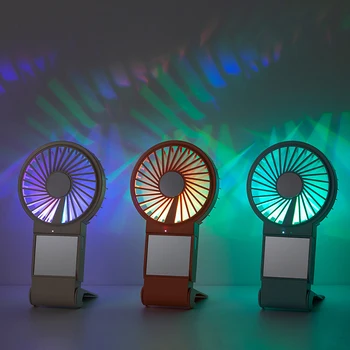 

New 3 in 1 Portable Mini USB Fan Desk Travel Cooling Fan LED Light Makeup Mirror Phone Holder Rechargeable Office Small USB Fans
