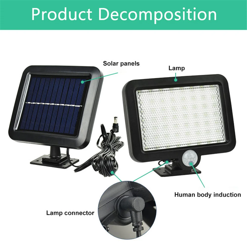 56/30 Уличный настенный светодиодный Ночной светильник на солнечной батарее, датчик движения PIR, Автоматическое включение/выключение, Солнечная лампа, крыльцо, дорожка, уличный забор, садовый светильник, ing split