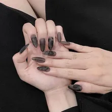 

24pcs/box French Style Matte Black Striped Heart Pattern False Nails Oval Artificial Press On Nails Beauty DIY Manicure Tool