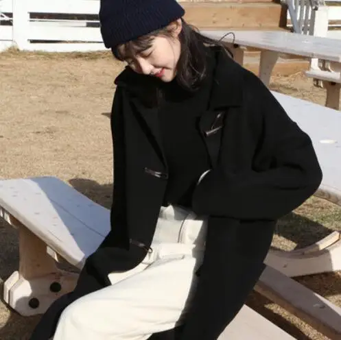 black Fdfklak abrigos mujer invierno новое шерстяное пальто Женская осенне-зимняя Толстая теплая Женская куртка Студенческая верхняя одежда пальто casaco - Цвет: black