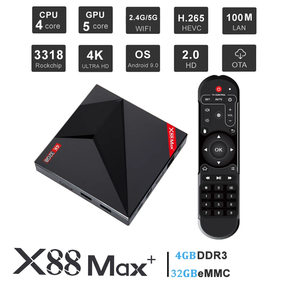 ТВ-приставка X88MAX для Smart TV Android 9 0 4 Гб 32 ГБ 64 медиаплеер 2 4G/5G двухдиапазонный Wi-Fi BT 4K