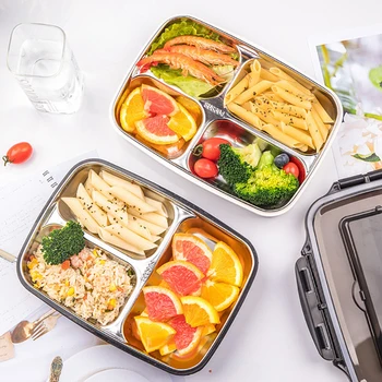 

Stainless Steel Insulated Lunch Box with Multi-lattice and Tableware Household School Children Tableware Lunch Box for Kids