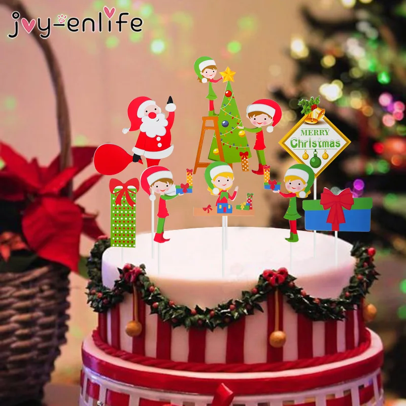 1 комплект Топпер на Рождественский торт Санта-Клаус снеговик эльф дерево торт топперы год украшения для рождественской вечеринки Дети День рождения украшения торта