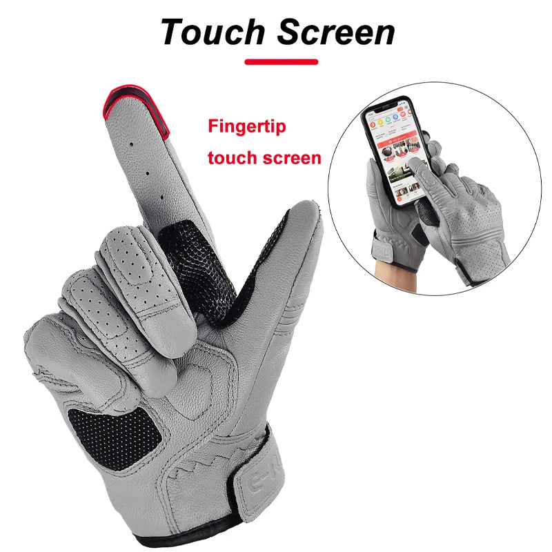 Vintage Gray Waterproof Leather Motorcycle Gloves - Full Finger Protection