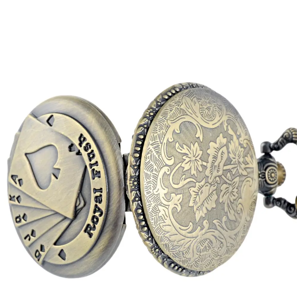 IBEINA Retro Bronze Poker Quartz Pocket Watch Chains Antique Men Women Necklace Clock Gift Relogio