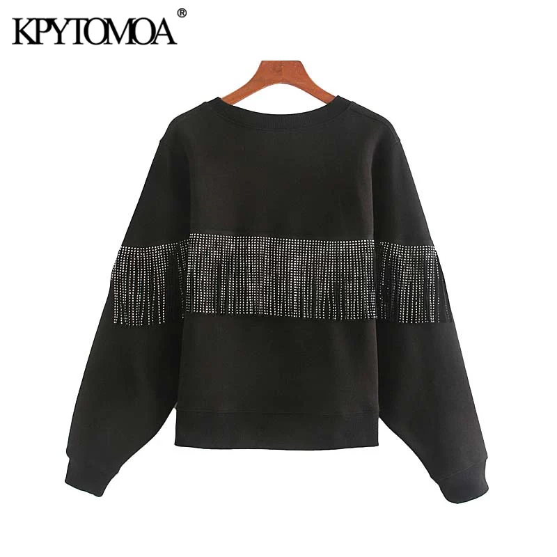 Vintage Stylish Tassel Patchwork Loose Sweatshirts Women 2020 Fashion O Neck Long Sleeve Female Pul