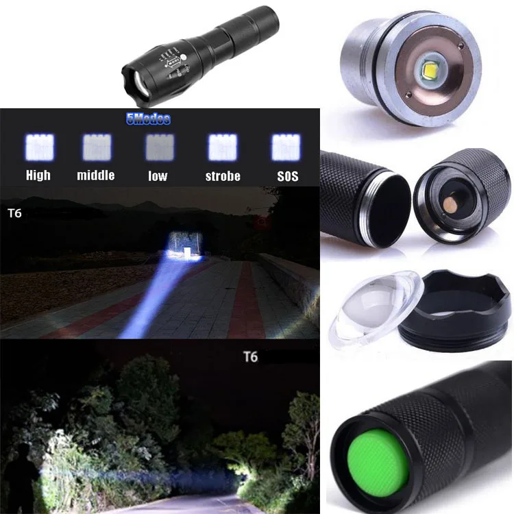 Power Light LED Flashlight T6 Light Charge Flexible Zoom Outdoors Camp Cycling Flashlight 18650 Battery Waterproof
