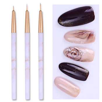 

3PCS/SET Liner Painting Brush UV LED Gel Drawing Brush Pen Liner Brushes Acrylic Pens Marble Handle DIY Nail Art Tools