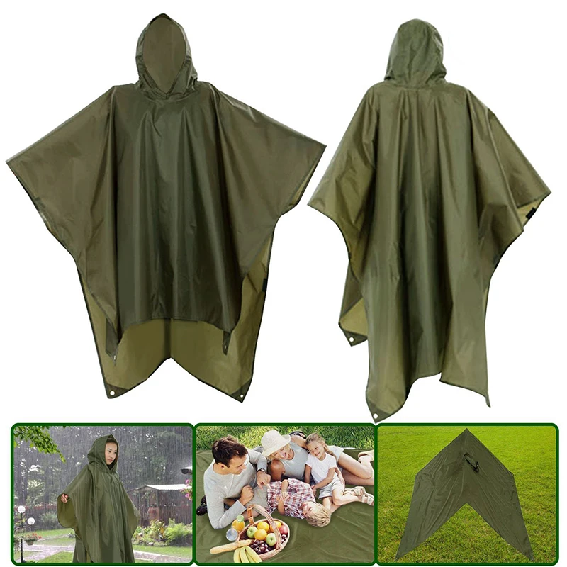 

3 In 1 Multifunctional Rain Coat Portable Hiking Camping Raincoat Poncho Pockets Mat Awning Outdoors Hiking Rain Gear Supplies