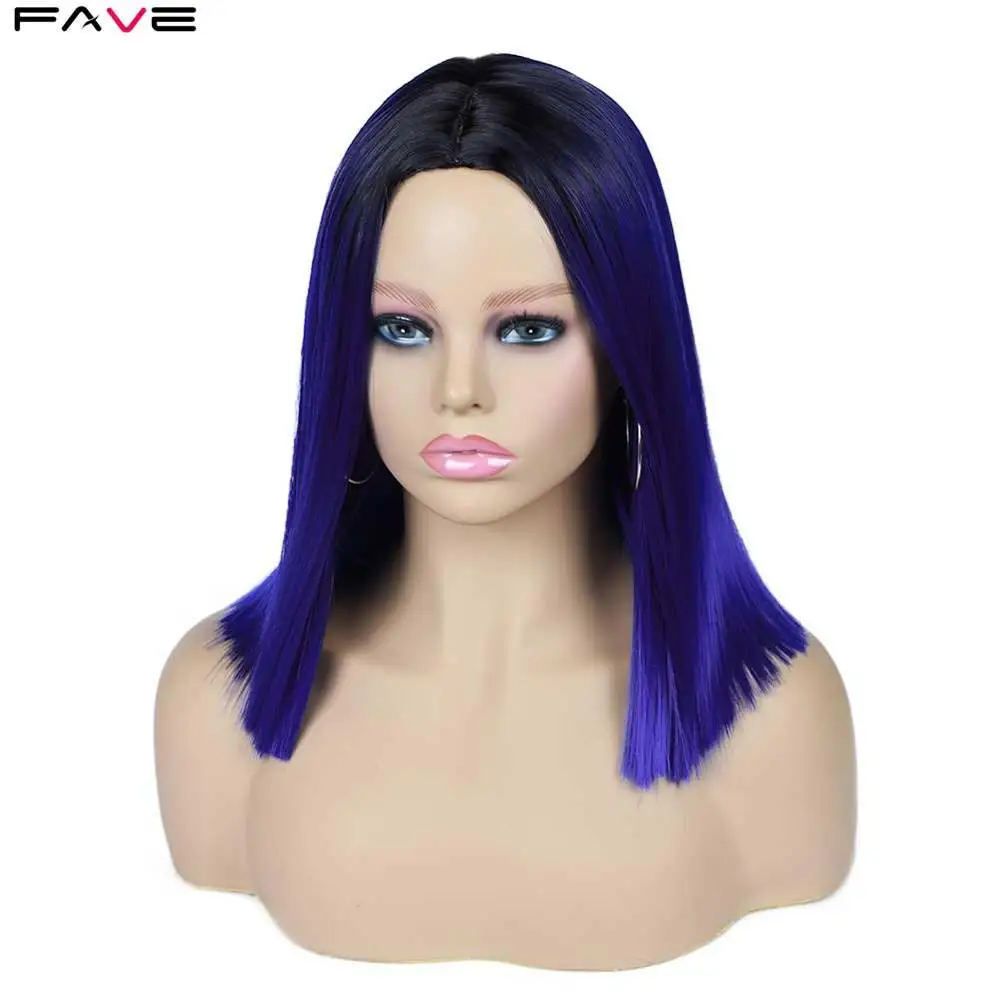 

FAVE Ombre Jewelry Blue Pink Flax Brown Short Straight Heat Resistant Synthetic Hair Wig For Black Women Cosplay Or Party Wigs