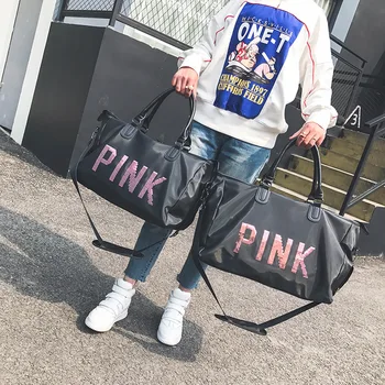 

New Style Korean-style Short Trip Travel Bag Sequin Lettered Large Capacity Luggage Bag Men and Women Hand Sports Gym Bag