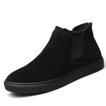 

new design men's fashion warm plush snow boots cow leather winter shoes flat platform cotton shoe outdoor chelsea boot man botas