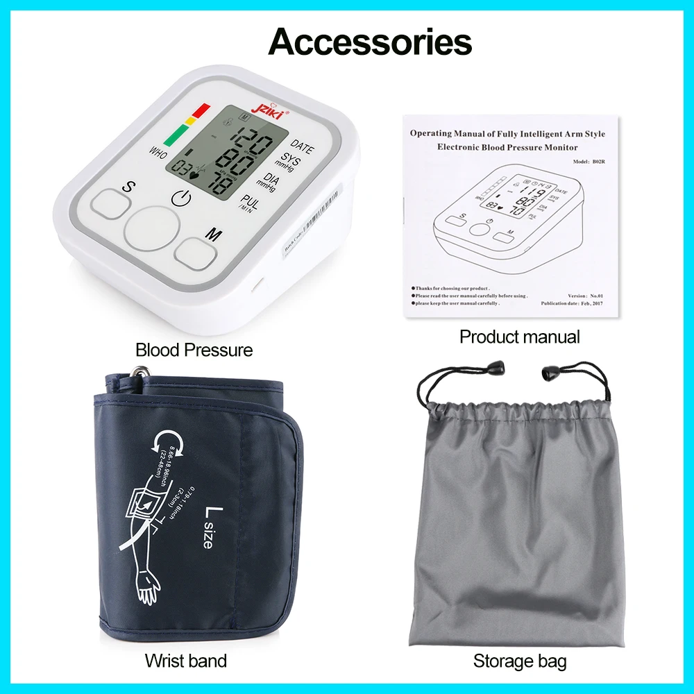Home use Health Care Digital Upper Fully Automatic Electronics Arm Style Blood Pressure Monitor Pulse Rate B02R