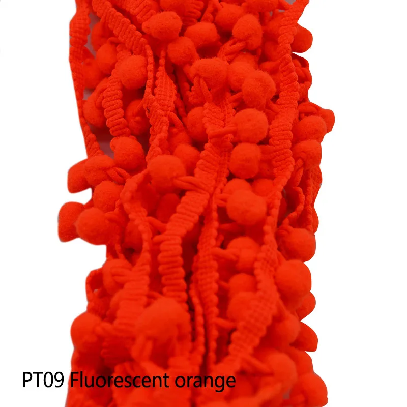 5 ярдов/партия 1 см меховой помпон отделкой Pom с помпоном-кисточкой оплетки кисточкой лента с бахромой с шариками кружевная ткань для творчества Материал принадлежности для шитья - Цвет: PT09 F orange