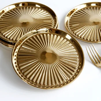 

Tableware Ceramic Dinner Plate Set Dish 6 Inch Porcelain Cute Dessert Plate Dinnerware High-end Luxury [lating Gold Plate