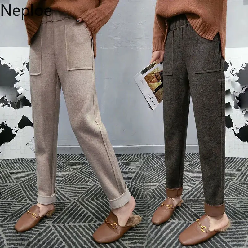 Neploe/осенне зимние повседневные плотные широкие брюки Однотонные прямые с