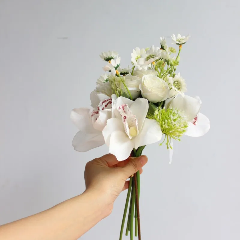 Meldel букет искусственная Шелковая Роза украшение для свадьбы цветок букет помпон Орхидея цветок невесты Выпускной вечерние свадебные принадлежности Свадебный декор