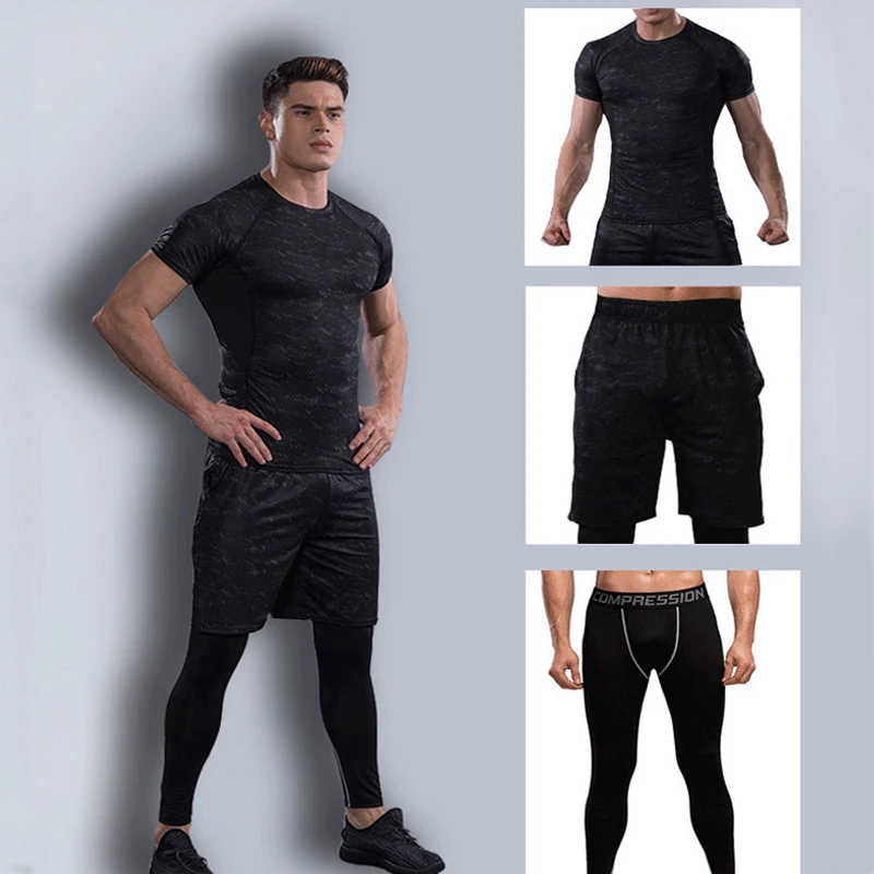 

Men Gym Tracksuit Set Joggers Quick dry Running T-shirt Sport Suits Quick Dry Running sets Clothes Sports Joggers Training Suits