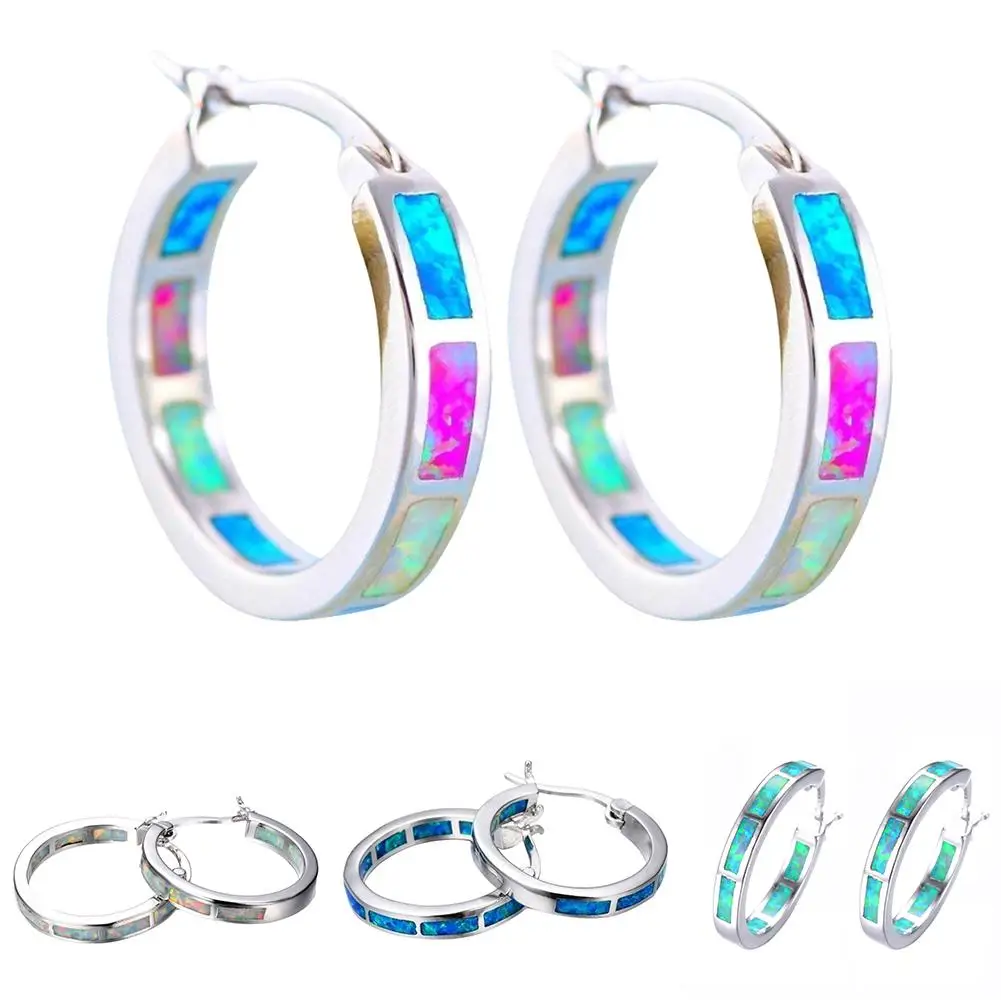 Fashion Earrings shiny and charming Women Multicolor Faux Fire Opal Inlaid Circle Dangle Hoop Jewelry Gift anti-allergy | Украшения и