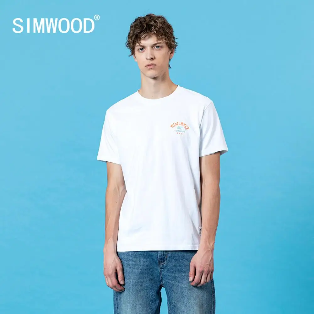 SIMWOOD 2022 летняя новая футболка с принтом сзади мужские Модные топы для отдыха 100%
