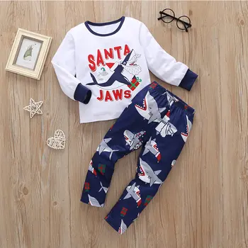 

cartoon kids Clothes set kids Boy Clothes Casual Shark print Tops Pants Outfits Set