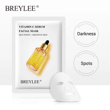

BREYLEE Facial Sheet Mask Vitamin C Face Serum Mask Moisturizing Whitening Anti-Aging Essence Antioxidation Skin Care Cream 1pcs