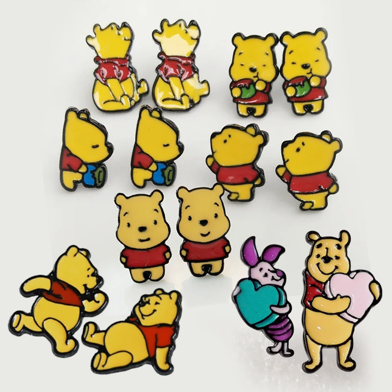 YQ068 pendientes esmaltados de Winnie the Pooh para mujer, aretes antialérgicos, joyería, regalos de para niños|Aretes| - AliExpress