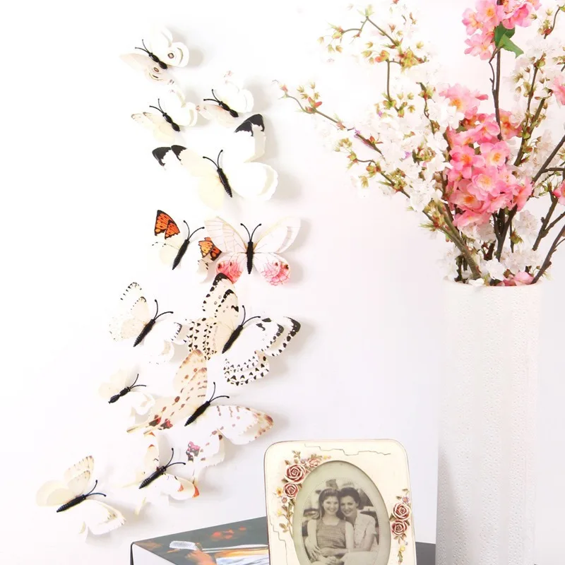 

12Pcs/Set Double Layer Decorative Butterflies 3D Party Kids Bedroom Fridge Magnet Home Modern Wall Decor Sticker For Living Room