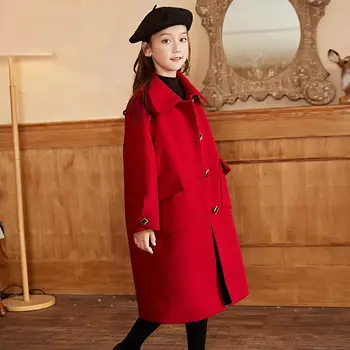 

2020 Autumn Winter Children Girls Coats Outerwear New Kids Girls Jackets Woolen Long Trench Teenagers Warm Clothes Outfits W434