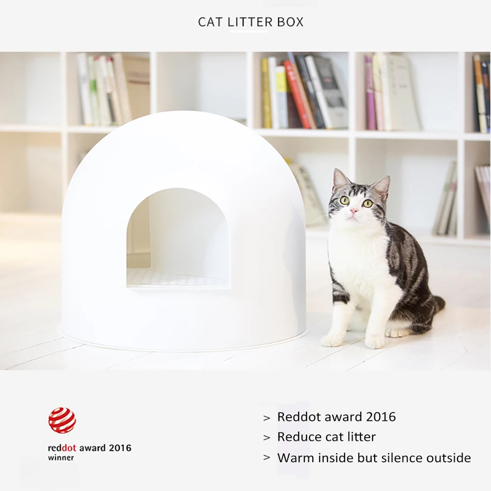 Cat Litter Box with Lid Large with Scooper Cat Litter Pan Snow House Solide and Durable Easy to Clean with Non-Stick Coating