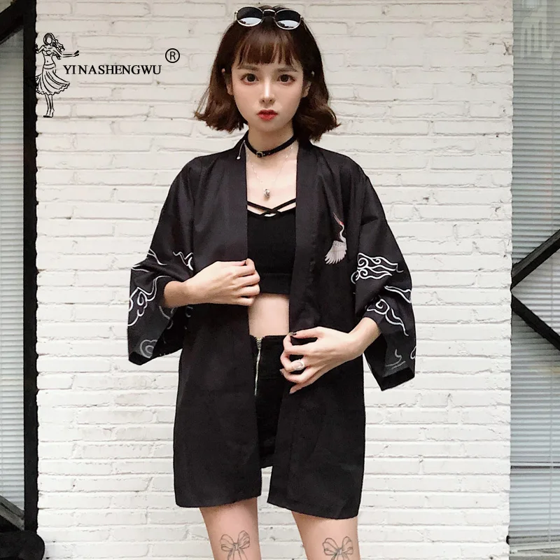 With Belt Blouse New Fashion Kimono Blouse Japanese Fan Print Women ...