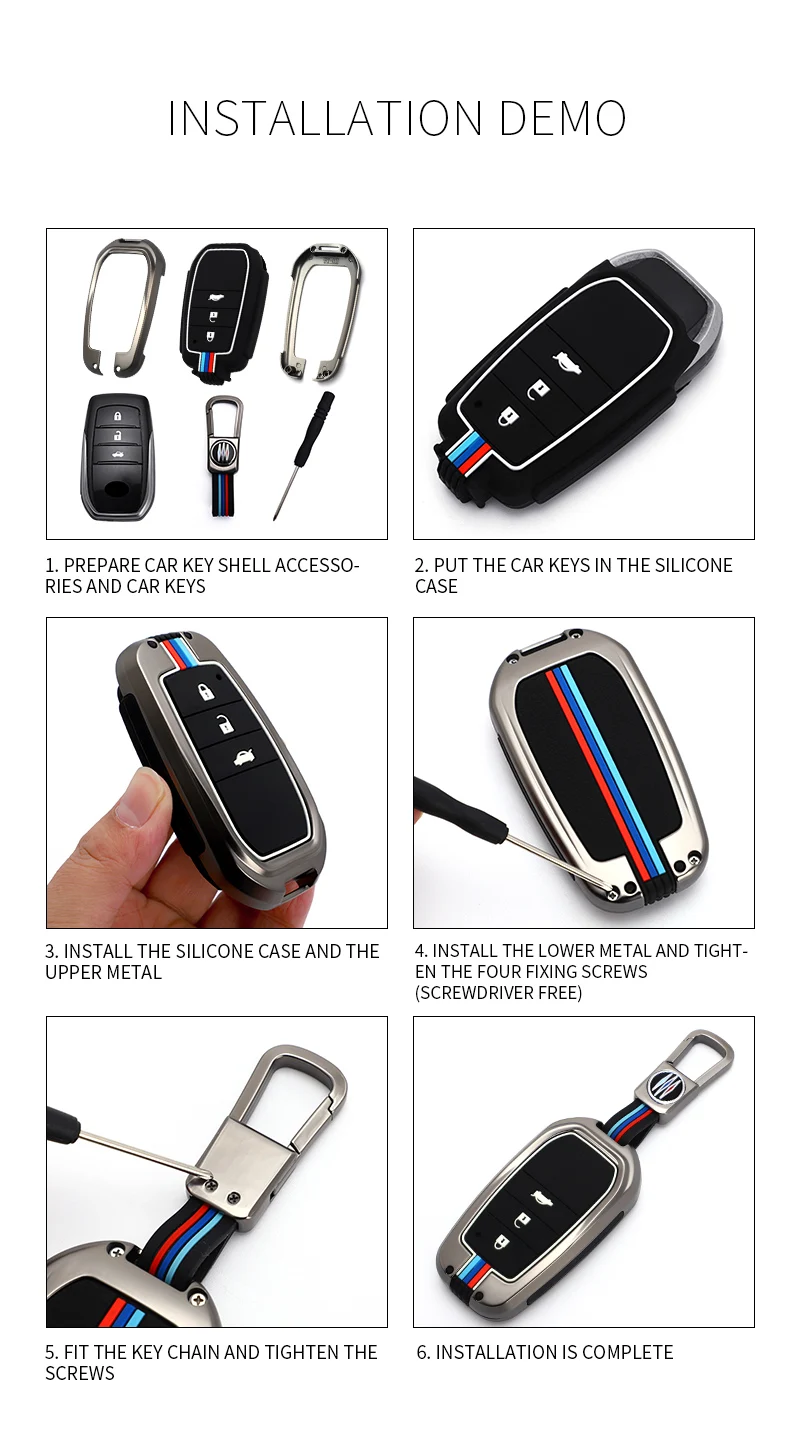 2021 nuova copertura della cassa chiave dell'automobile per Toyota Chr Rav4 Auris Avensis Prius Aygo Camry Corolla Land Cruiser 200 Prado Crown Keychain - He8cad3ba3a734d9b9be517ffd8f2d81bf