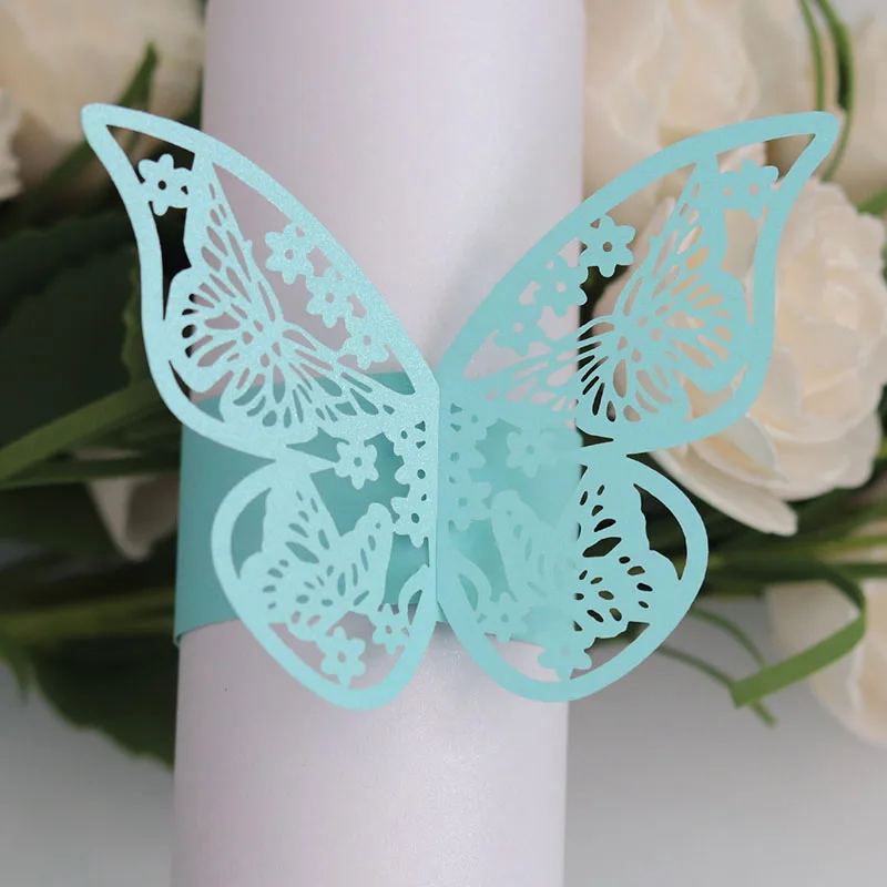 50Pcs 10 Colors Butterfly Style Laser Cut Paper Napkin Rings - Birthday/Wedding Table Decor
