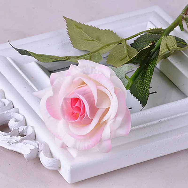 White Pink 10 шт./партия, искусственные цветы, увлажняющие на ощупь розы, искусственные цветы, украшение, рукоделие, венок, искусственный цветок - Цвет: White Pink