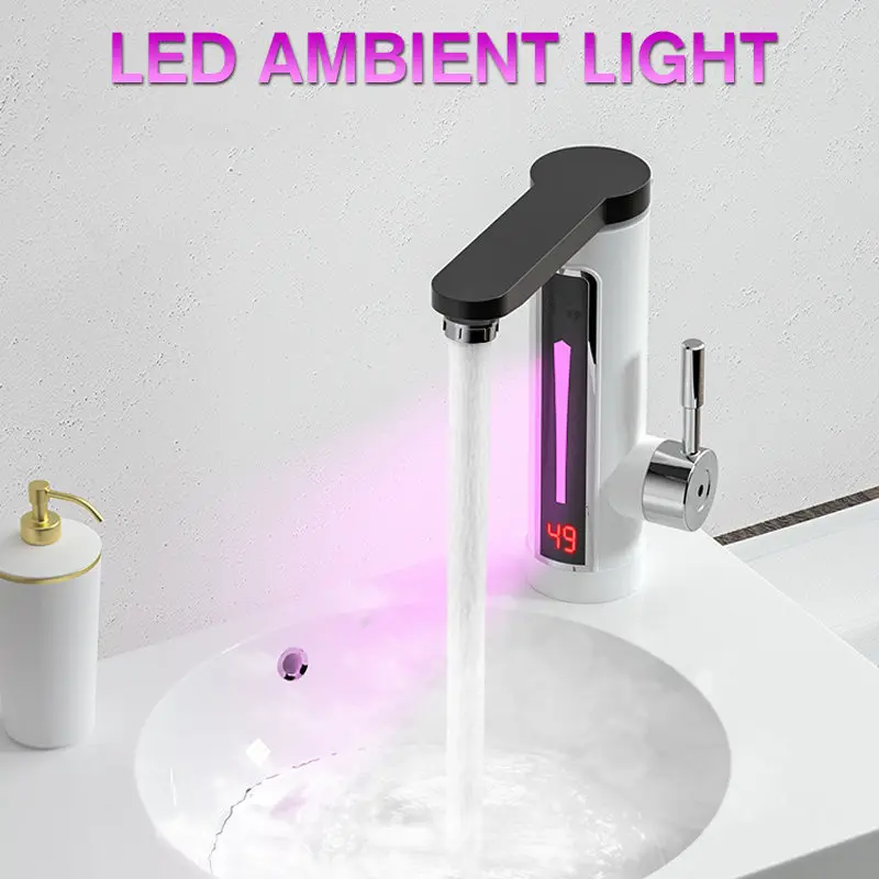 3300W Electric Instant Heating Faucet Water Heater With LED Ambient Light Temperature Display Tap Bathroom Quickly Heating 3